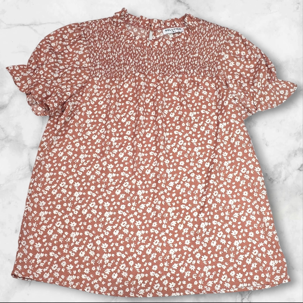 Solution Short Sleeve Floral Blouse Shirt Top Terracotta Size Medium (M) B67